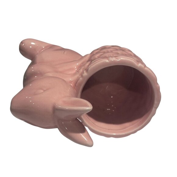 Pink Rabbit Egg Basket Tooth Pick Holder Pin Cushion CeramicFigurine Easter 5” - Picture 5 of 6